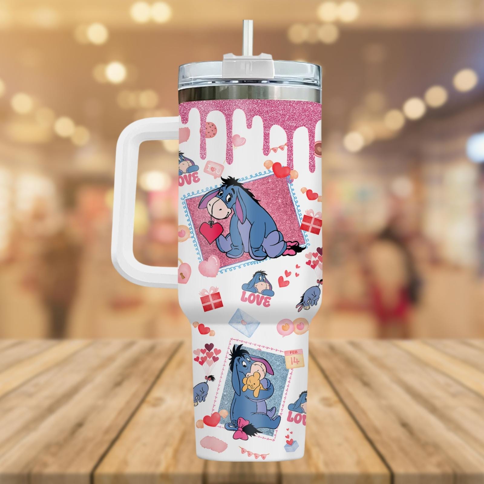 Eeyore Valentine 40oz Tumbler, Winnie The Pooh Donkey Coffee Tumbler,