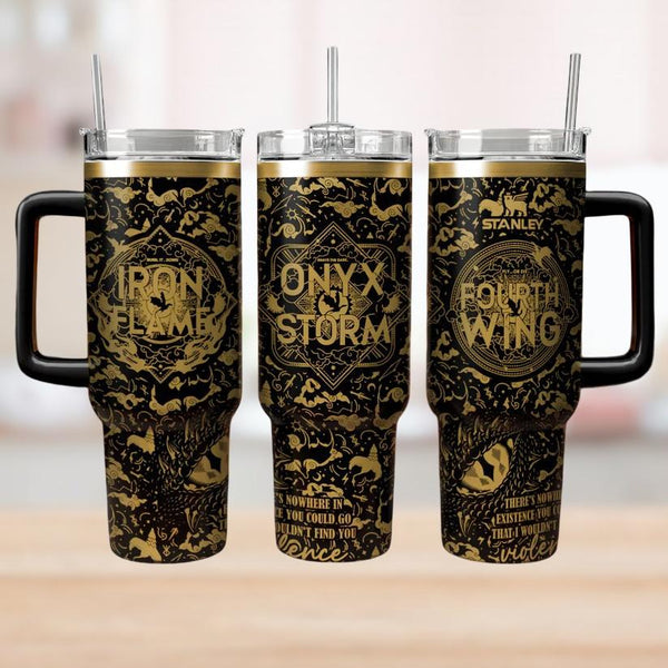 Onyx Storm Engraved Tumbler 40Oz, Flame Dragon Tumbler Cup, Fantasy Bookish Coffee Tumbler, Fourth W