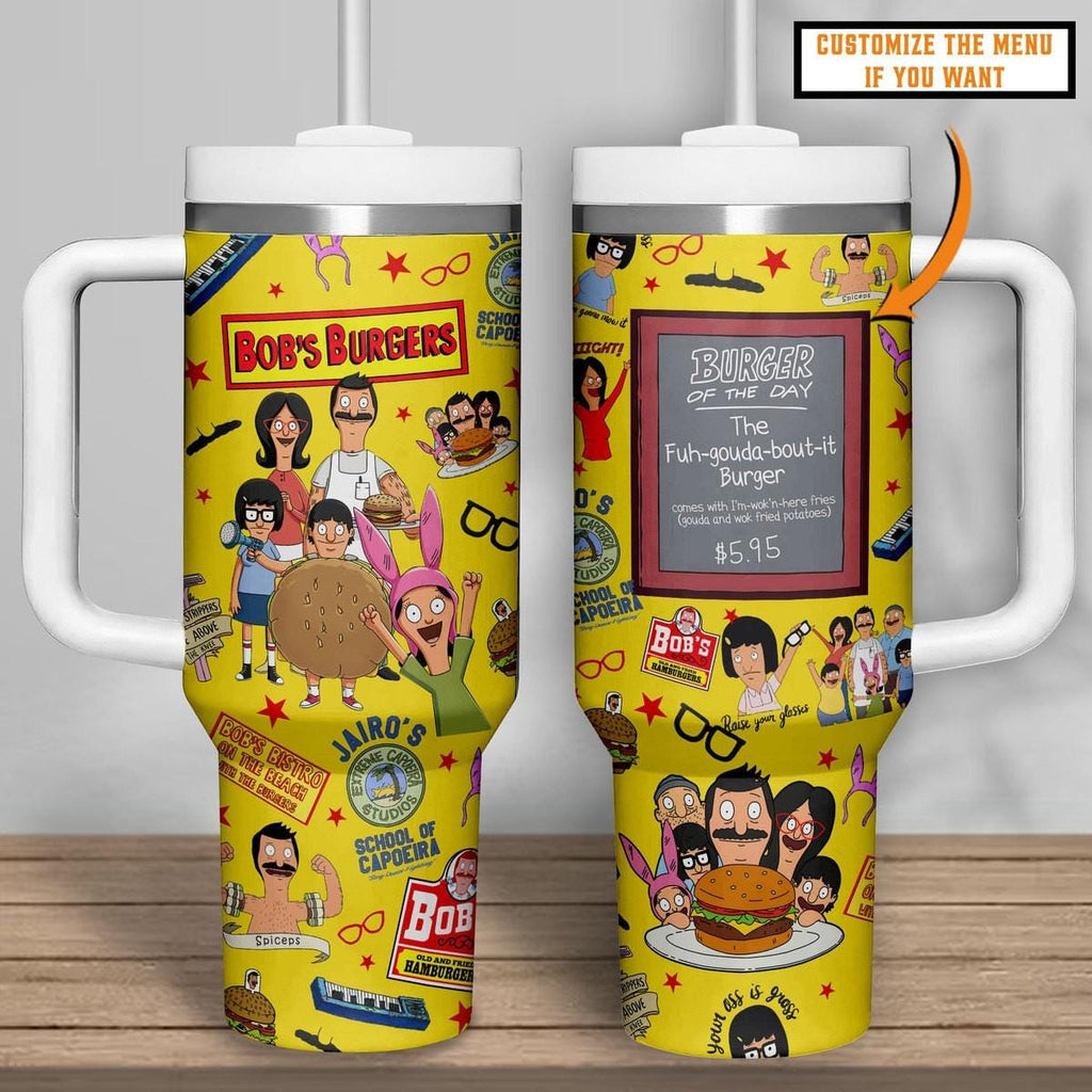 Bob’s Burgers 40oz Tumbler With Handle, Cartoon Family Cup, Custom Bur