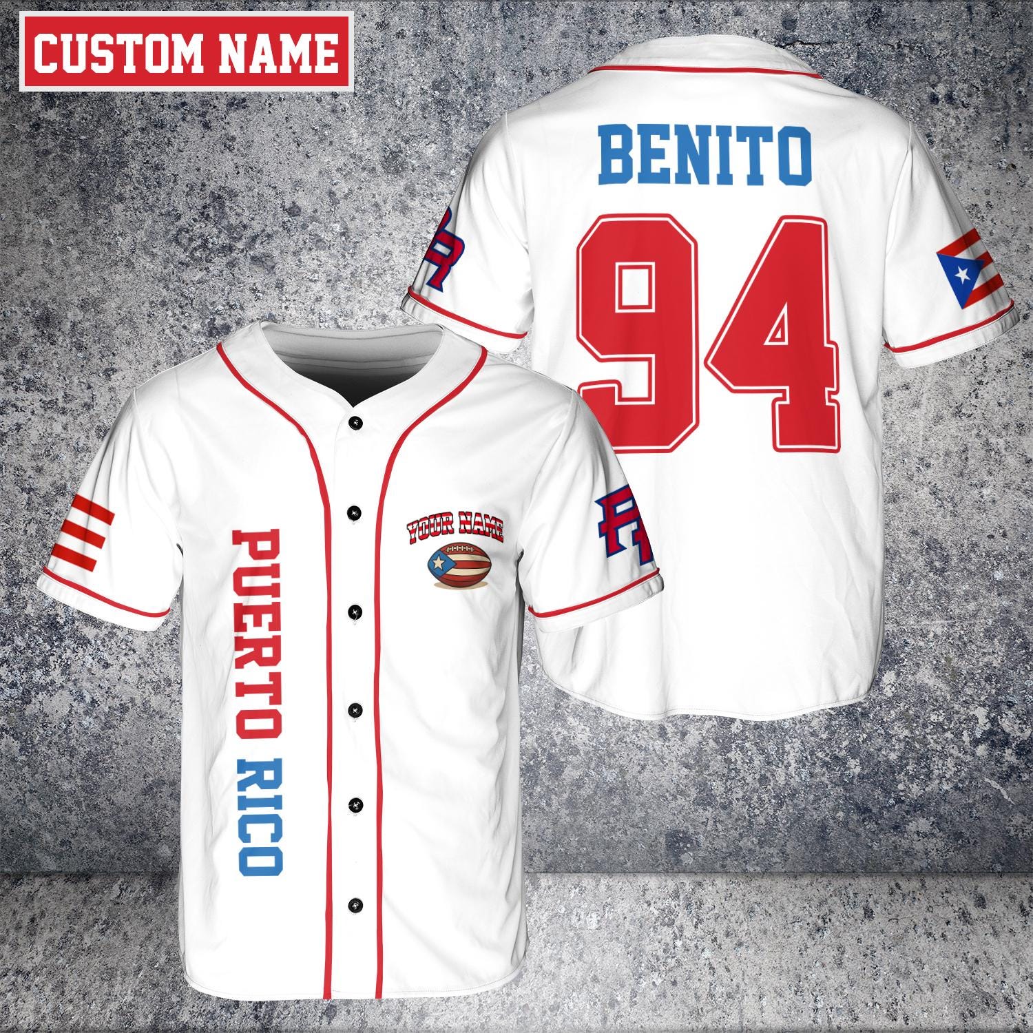 Custom Puerto Rico Baseball Jersey: Boricua Benito Bowl Style